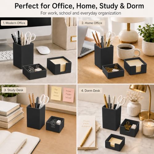 minimaliving Aesthetic Silicone Desk Organizer Set of 3,Modern Office Desk Accessories with Pen Holder,Paperclip Tray,Sticky Note Holder,Stylish Functional Office Desk Decor for Back-to-school(Black) - Image 4