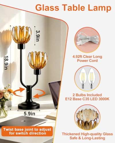 Lightdot Mid Century Modern Flower Table Lamp for Bedroom Black Dimmable - Image 2