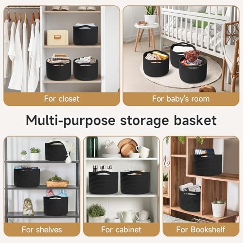 3 Pack Small Rope Storage Baskets, 9.82×9.82×7.1", Black - Image 4