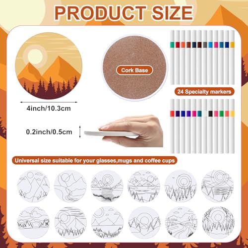 Potchen 12 Pcs Color Your Own Coaster DIY Kits,Minimalist Landscape - Image 2