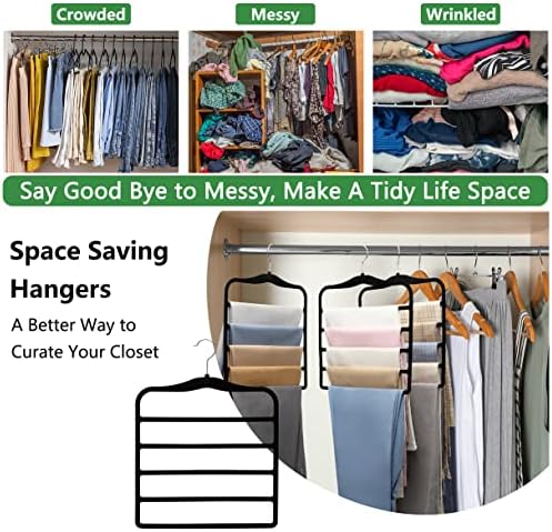 Pants Hangers Space Saving,5P Scarf Hangers for Closet Organizers and Storage,Non Slip Velvet Hanger for Closet Organizer,College Dorm Room Essentials,Heavy Duty Organization and Storage Jean Hangers - Image 6