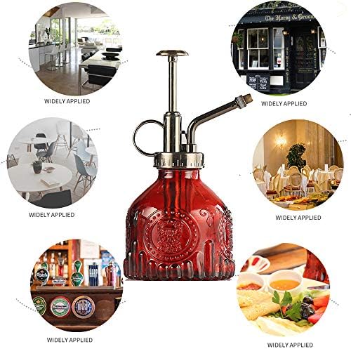 Plant Mister Glass Spray Bottle Small Plant Watering Can 6.4" Tall Retro Indoor Watering Can Bronze Plastic Top Pump for Garden Indoor Plant Sprayer (Red) - Image 4