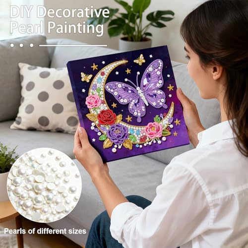 LQCrafK DIY 3D Pearl Art Painting Handcraft Kit for Adults Beginners, Home Wall Decoration, Creative Design Framed Painting with Tools-Moon - Image 3
