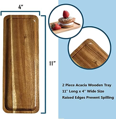 Bathroom Long Vanity Trays, 1PCS Wooden Toilet Tank Storage Tray, Farmhouse Wood Tray Kitchen Living Room Counter Top Organizers for Small Things, Table Sink Holders 11 x 4 inch - Image 3