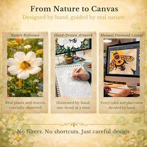 DIAMONDOUBLE Premium Diamond Art Kit for Adults on Velvet Canvas, 12x16 5D Full Drill Small Diamond Painting Kit for Beginners, Bee & Flower Hand-Drawn Design with Mixed Acrylic Round & Mini Diamonds - Image 4