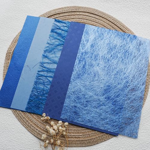 15-Piece Textured Scrapbook Paper & Mesh Fabric Set, A5 Blue Sheets - Image 4