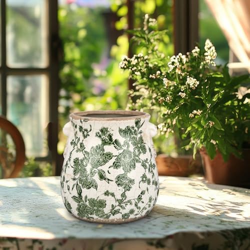 Ceramic Scroll Planter 6.5 Inch, Green Floral - Image 3