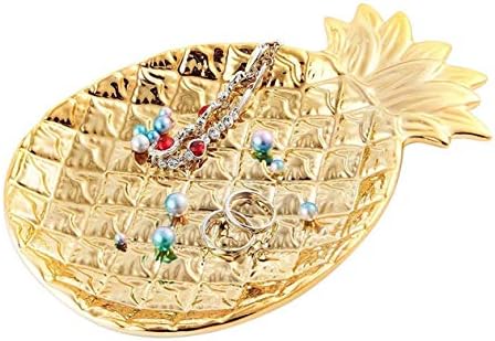 Lependor Ceramic Plate Jewelry Tray Jewelry Holder Jewelry Display - Ring Dish - Organizer for Keys - Phone - Jewelry - Watch - Wallet -Trinket - Best Wedding/Birthday - Big Size Golden Pineapple by Lependor