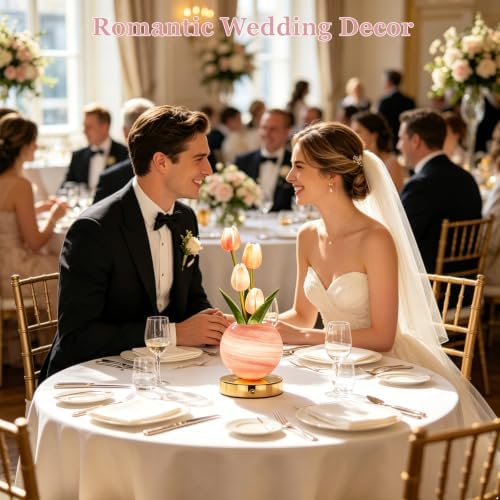VEEKI Pink Tulip Flower Lamp, Rechargeable Cordless LED Floral Table Lamp - Image 5