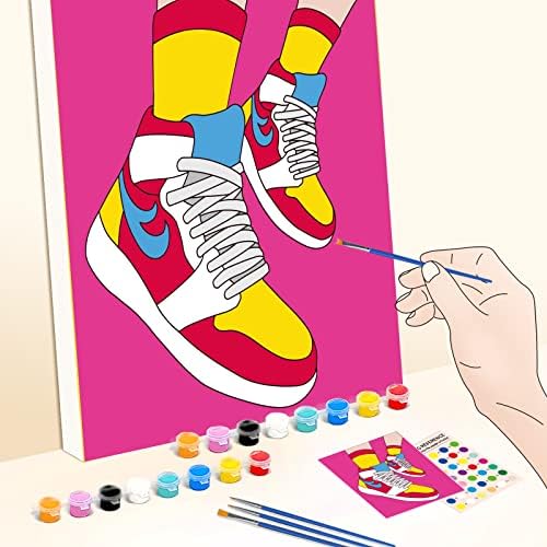 WEBEEDY 2 Pack 8x10 Inch Pre Drawn Canvas Paint Kit for Couples Adults, Sip and Paint Kit Sneakers Retro Theme Canvas Painting for Valentine's Day Wedding Night Games Anniversary Party Favor Gifts - Image 7