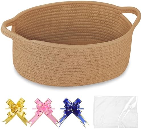 COMSE Empty Small Gift Basket with Bag & Ribbons, Camel by COMSE