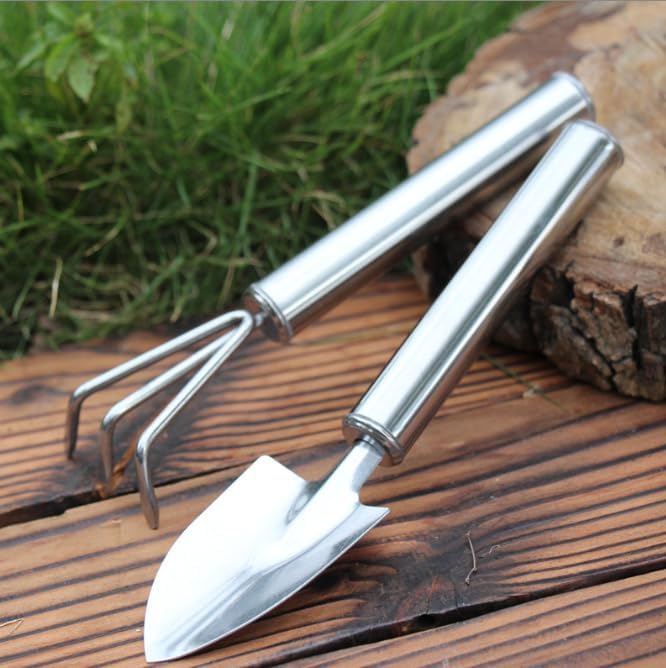 2 Pcs Stainless Steel Mini Garden Tools Set Small Tiny Shovel Hand Rake Indoor Outdoor Gardening Tools for Pot Plants Succulent Bonsai