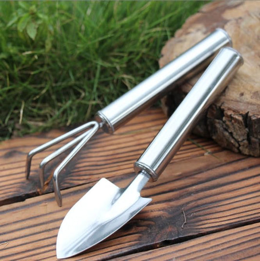 2 Pcs Stainless Steel Mini Garden Tools Set Small Tiny Shovel Hand Rake Indoor Outdoor Gardening Tools for Pot Plants Succulent Bonsai