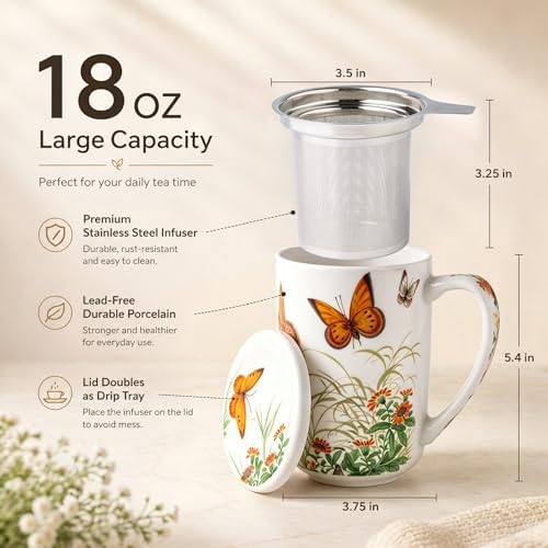 AmorArc Tea Cup With Infuser and Lid, 18oz Loose Leaf Tea Mug With Steeper - Image 3