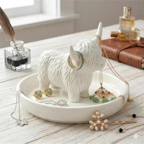 Highland Cow Gifts for Women, Ring Holder Dish for Rings, Earrings, Necklaces, Jewelry Organizer, Highland Cow Farmhouse Decor, Birthday Gifts for Women, Christmas Wedding Housewarming Present - Image 4
