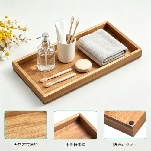 13 Inch Wood Bathroom Vanity Tray, Decor Catchall Storage Organizer for Makeup, Perfume, Jewelry, Soap Dispenser, Multi-Purpose Acacia Wooden Tray for Toilet Tank, Coffee Table & Kitchen Counte - Image 4