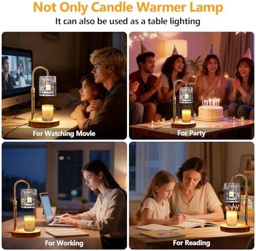 Candle Warmer Lamp with Timer and Dimmer 4-Level Dimmable Flower Light Heat Lamp for Jar Candles Adjustable Height Modern Cute Home Decor for Living Room Bedroom(Silver-Square) - Image 6