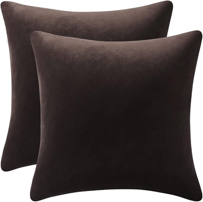 26x26 Euro Pillow Covers : 2 Pack Cozy Soft Velvet Oversized Couch Pillow Shams, Square Throw Pillow Cases for Living Room Sofa, Chocolate Brown