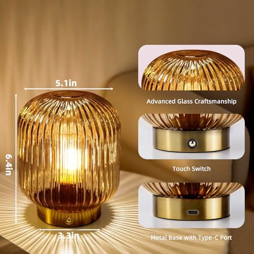 MJ PREMIER Rechargeable Table Lamp,Cordless Lamp with Memory Function,Amber - Image 5