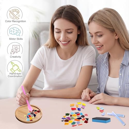 Nuyoach DIY Mosaic Coaster Kits for Adults Craft,2 Sets Ceramic Arts and Crafts Tile Kit with Wooden Coasters,Glass Mosaic Adult Craft Kits for Women Seniors Handmade Gifts Home Decor - Image 6