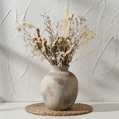 SIDUCAL Ceramic Decorative Flower Vase | 7.48 Inch Pottery Rustic Farmhouse Boho Vase for Home Decor, Table, Living Room, Bathroom, Coffee Desk, Shelf, Mantel Decoration, Wedding, Terra - Image 2