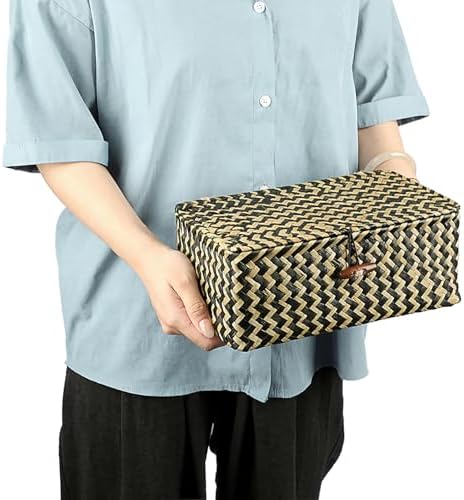 Hipiwe Seagrass Storage Basket Box with Lid Handwoven Wicker Bins for Shelf - Image 7