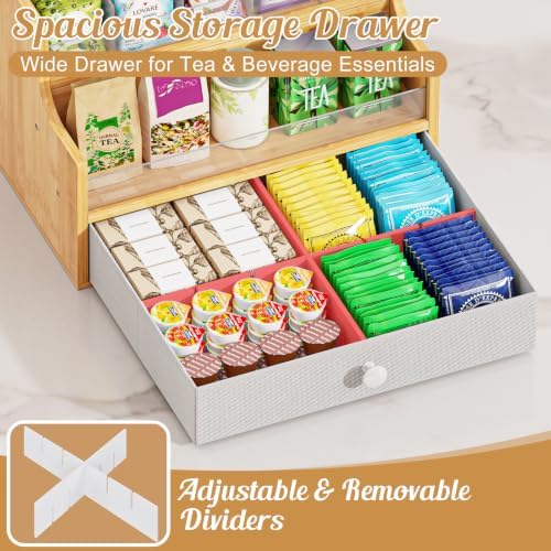 Bamboo Tea Bag Organizer Storage Box Stackable Tea Bag Holder Tea Caddy Box Containers (4-Tier, Large) - Image 3