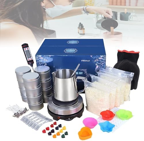 Candle Making Gift Box Set for Adults and Beginners - Heating Stove + Pouring Cup + Thermometer + Soy Wax (1000g), Candle DIY Tools by Unknown