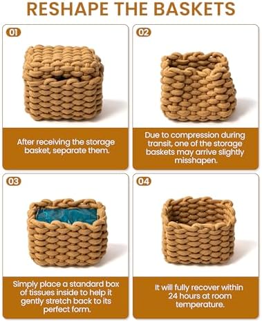 Small Cotton Rope Basket 2 Pack, Khaki Shelf Storage Bins for Desk Vanity - Image 3