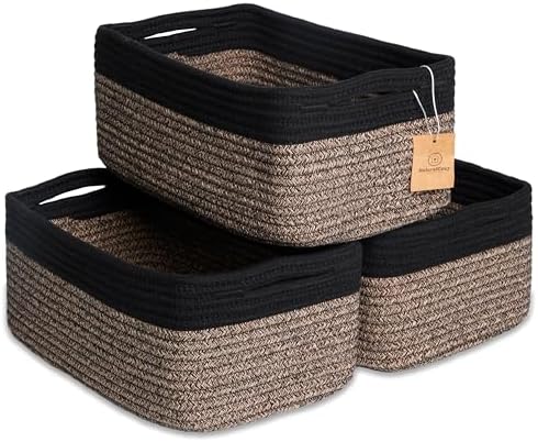 NaturalCozy 13.5”x8.5”x5.5” Rectangle Storage Baskets for Shelves 3 Pack | Cotton Rope Woven Small Baskets for Organizing | Small Storage Bins for Nursery, Bathroom, Closet, Shelf, Decorative by NaturalCozy
