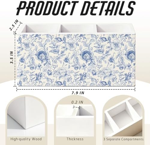 Blue Floral Pen Pencil Holder for Desk Decor - Image 2