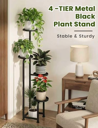 TOSKING Tall 4-Tier Square Metal Plant Stand Outdoor, Drainage Trays, Black - Image 2