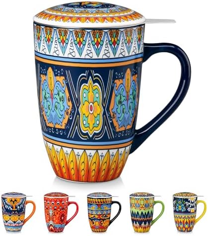 vancasso 18 Oz Tea Infuser Mug with Lid, Forest Daisy Drift by vancasso