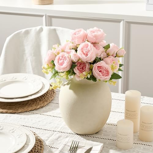 SIDUCAL Ceramic Decorative Flower Vase | 7.48 Inch Pottery Rustic Farmhouse Boho Vase for Home Decor, Table, Living Room, Bathroom, Coffee Desk, Shelf, Mantel Decoration, Wedding, White - Image 7