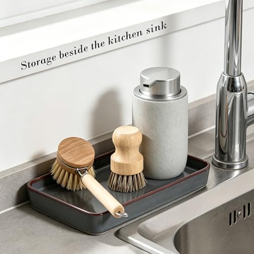 10"×6"×1" Bathroom Vanity Tray for Countertop- Ceramic Decorative Organizer Tray for Dresser Tops, Toilet, Perfume, Sponge Holder Soap Dish Dispenser for Kitchen Counter- Kiln-Transformed Purple - Image 3