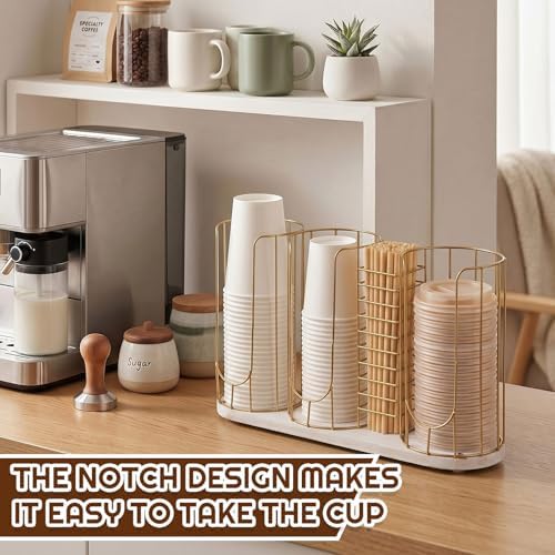 Geelin 18oz Adjustable Coffee Cup Dispenser with Wooden Base, Cup and Lid Holder, Cups Holder Organizer for Coffee Pod Straw and Lid Storage(4-compartment Single,Color 4) - Image 3