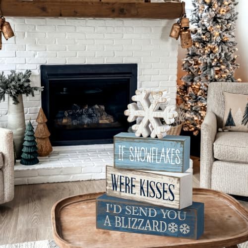 Moucuny 4 Pcs Christmas Table Decorations Wooden Snowflake Decor Winter - Image 4