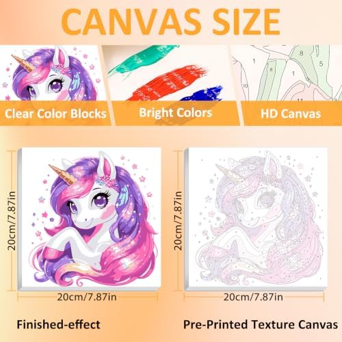 Mandun Unicorn Paint by Numbers Kit for Kids, 8x8 inch - Image 3