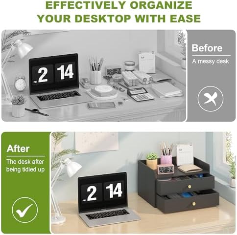 Bamboo Desk Organizer - Stackable, No Assembly Required, Ideal for Office/Home Use - Perfect for Toiletries, Stationery, Accessories. (Black, Two level drawer box with sides) - Image 6