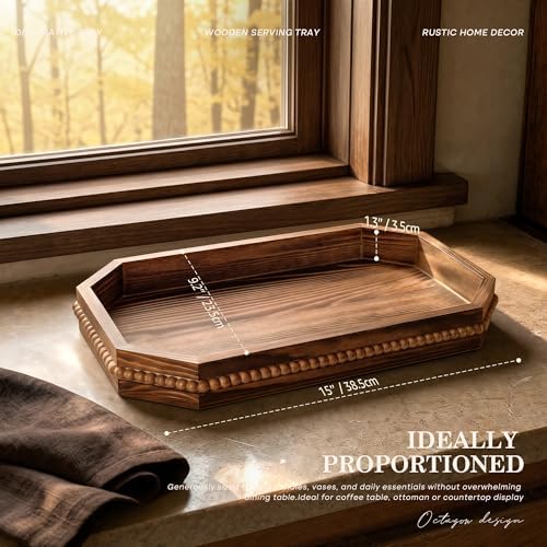 EOSAHR Pine Wood Decorative Tray: Serving Tray for Room Decor, VintageBrown - Image 2