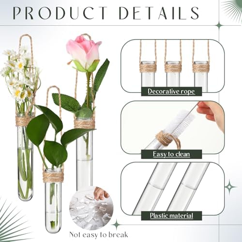 Baderke 9 Pack Clear Window Propagation Stations Plastic Window Planter with Suction Cups & Traceless Nails, Propagated Plant Holders with Bottle Brush, Hanging Vases Terrarium Gift (5.5''& 5"& 3.7'') - Image 6