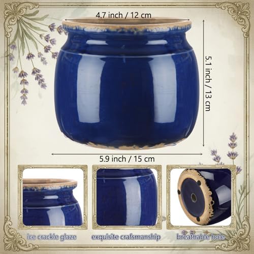 Vintage Planter Large Ceramic Plant Pot Navy Blue Pot - Image 2