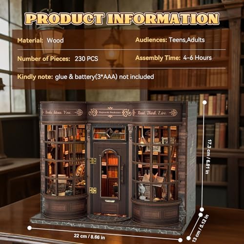 DIY Miniature House Kit, Book Nook Kit with LED Light, 3D Wooden Puzzle Bookshelf Decor Building Kit, Birthday Gifts for Family & Friends - Image 5