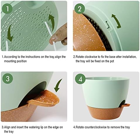 UOUZ 12 inch Large Self Watering Pots, Plastic Planters with 60oZ Removable Deep Reservoir and Multi Mesh Drainage Holes for Indoor Outdoor Garden Plants and Flowers, Green with Brown - Image 4