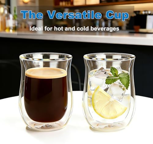 Easyworkz Double Walled Glass Coffee Mugs,Set of 2 (12 fl oz / 350ml) - Clear Borosilicate Glass Cups for Coffee, Tea, Whiskey, Cocktails & All Beverages - Image 4