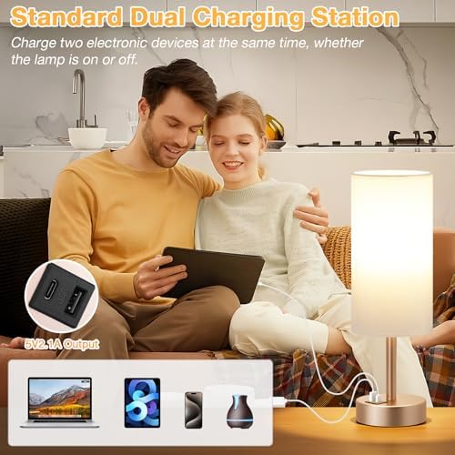 Dicoool Bedside Table Lamp for Bedroom - 3-Way Dimmable Touch Lamp, USB A+C - Image 4