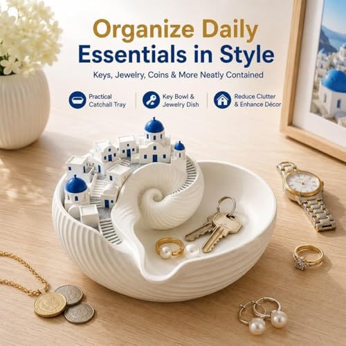 Catchall Bowl Santorin, Shell Tray, Dish Greek Island Holder Organizer, Decorative Key Holder Bowl, for Keys Coins & Jewelry, for Entryway Table Dresser, 3D Printed Practical Gift (1 pc) - Image 2