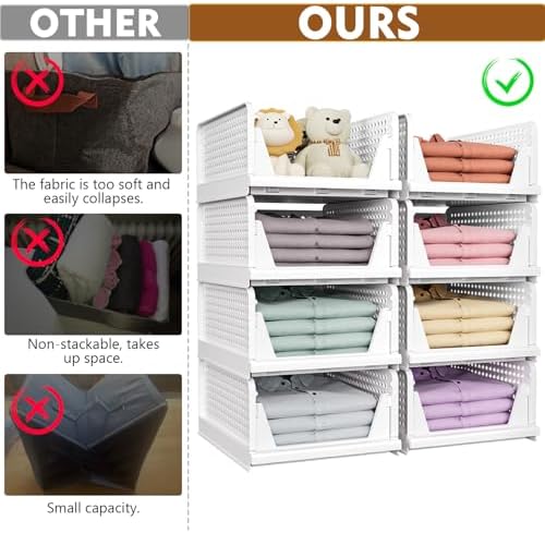 8 Pack Closet Organizers and Storage, Stackable & Foldable Closet Bins - Image 2