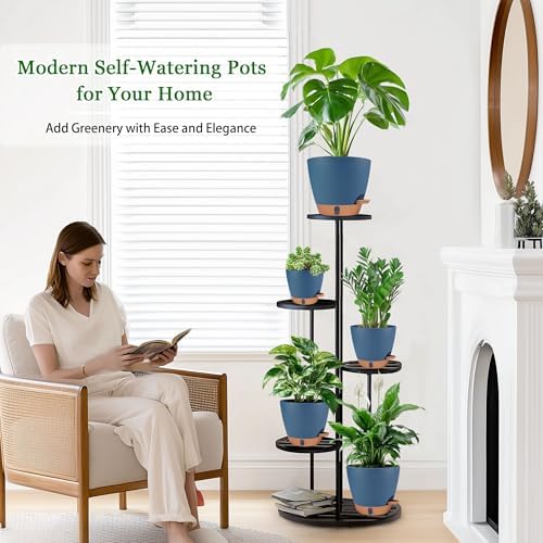 Self Watering Pots for Inoor Ourdoor Plants 8/7/6.5/6/5" Plastic Planters - Image 2