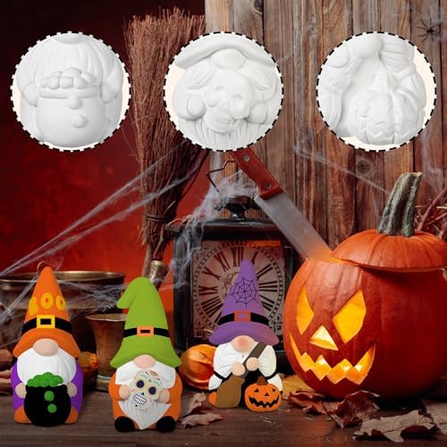 Youyole 3 Pack Gnome Figurines, Halloween DIY Ceramic to Paint Craft Kit - Image 6